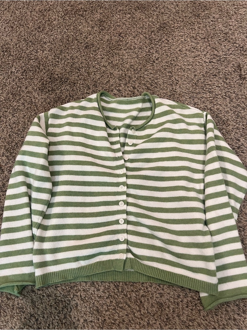 Classic Striped Green & White Button-Front Sweater